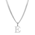 Men’s Minimal Initial Necklace, Stainless Steel Gold Silver Tone 26 Letters Pendant Necklace for Men Women 3.5mm Cuban Chain Waterproof - style: E