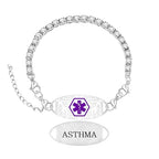 Women's Medical ID Bracelet with White Zircon Tennis Chain, Interchangeable Engraved Plate, Adjustable Lobster Clasp, Lightweight, Hypoallergenic, for Running, Outdoor, Daily Wear - color: Purple-ASTHMA