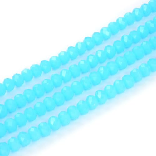 500pcs Czech Faceted Rondelle Crystal Glass Loose Beads 4mm Small Tiny Spacer Bulk Blue Turquoise Opal for DIY Craft Jewelry Making CCR431 - color: Blue Turquoise Opal, size: 4mm (0.16") - 500pcs