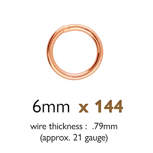 The Beadsmith Soldered Jump Rings – 6mm, Rose Gold Plated, 20-Gauge (0.79mm) Wire Thickness, 144 Pieces – Findings for Making Keychains, Charms, Chain Mail and Body Jewelry - color: Rose Gold, size: 6mm - 19 Gauge