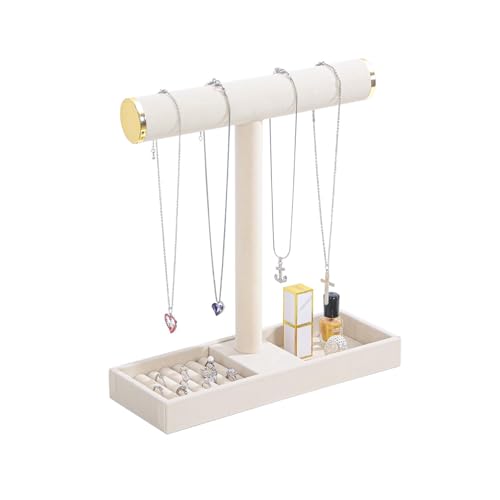 Coward Jewelry Organizer Stand, Velvet Necklace Bracelet Watch Ring Display Holder with Tray, Multi-use Jewelry Display Stand for Women Girls Dresser Nightstand (Beige) - color: Beige Gold End