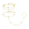CHESKY 14K Gold Plated Hand Chain Bracelets for Women Set - Dainty Finger Ring Bracelet Stack Adjustable Hand Chains Durable Beaded Bracelets Trendy Simple Body Jewelry Gift for Women - style: 3CZ bracelet-gd