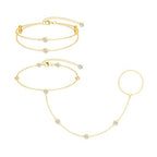 CHESKY 14K Gold Plated Hand Chain Bracelets for Women Set - Dainty Finger Ring Bracelet Stack Adjustable Hand Chains Durable Beaded Bracelets Trendy Simple Body Jewelry Gift for Women - style: 3CZ bracelet-gd