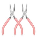 Mini Needle Nose Pliers Set, 2Pcs Needle Nosepliers for Jewelry Making, Pink Jewelry Chain Nose Plier, Small Craft Plier with Smooth Jaw and Comfort Grip Handle for Wire Bending Object Grasping - color: Pink