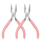 Mini Needle Nose Pliers Set, 2Pcs Needle Nosepliers for Jewelry Making, Pink Jewelry Chain Nose Plier, Small Craft Plier with Smooth Jaw and Comfort Grip Handle for Wire Bending Object Grasping - color: Pink