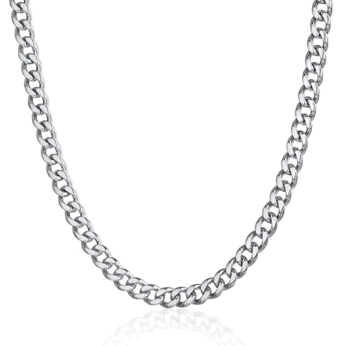 ChainsPro Stainless Steel Cuban Link Chains for Men, 4.8/6/10/14mm Width Cuban Chain Necklace, Black/18K Gold Plated/Silver No Tarnish Chains Jewelry for Men, 18-30 inch Length Hip Hop Miami Necklace, Send Gift Box - color: A:4.8mm Width-Steel, size: 26 i