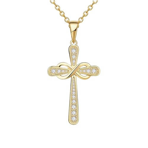 Stainless steel Cubic Zirconia Cross Necklace for Women Pendant with Chain 16"/18"+2" Perfect Jewelry Gifts for Birthday Christmas Mothers Day Wedding - size: 18+2 inches, style: 18K Gold Plated