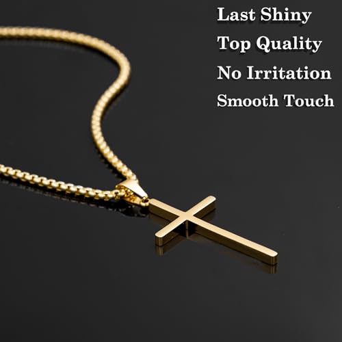 Stackable Gold/Silver Chain for Men, 6/7 Pcs Stainless Steel Cross Chain Mens Necklace Jewelry Set for Men, 5/6 Chains + 1 Cross Pendant