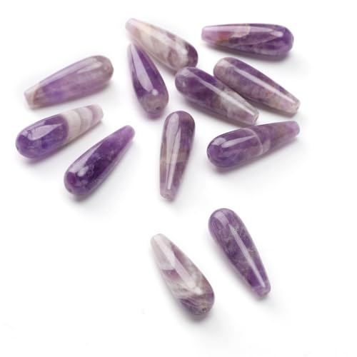BEADIA Natural Amethyst Teardrop Stone Beads 10x30mm 12pcs Dangle Earring Charm for DIY Jewelry Making - color: Amethyst