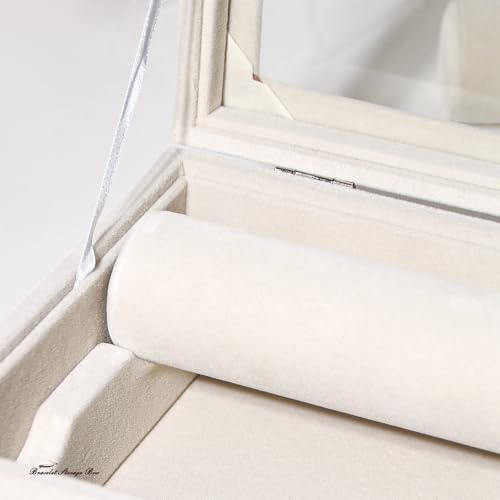 Bracelet Display Holder with Rods for Bangles Watches, Jewelry Organizer Box Storage Case with Clear Lid (Beige) - color: Beige