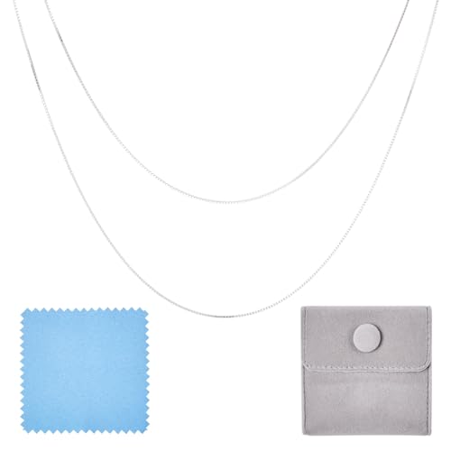 Elecrelive 925 Sterling Silver Box Chains 0.5mm Wide Thin Necklace Link Chains Permanent Jewelry for Men Women Necklace Bracelet DIY Making - color: Silver-Box Chain
