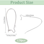 1 Box 120Pcs Kidney Wire Earring Hooks Silver Earring Wires Stainless Steel U Shaped Ear Wires Teardrop Dangle Drop Long Earring Findings for Jewelry Making Supplies DIY Craft Women Beginner - size: 33x13.5x0.6mm