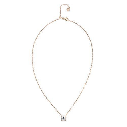 PAVOI 14K Gold Plated Post Faux Diamond Round Solitaire Pendant Halo Necklace | Gold Necklace for Women | Slider Adjustable - style: Princess