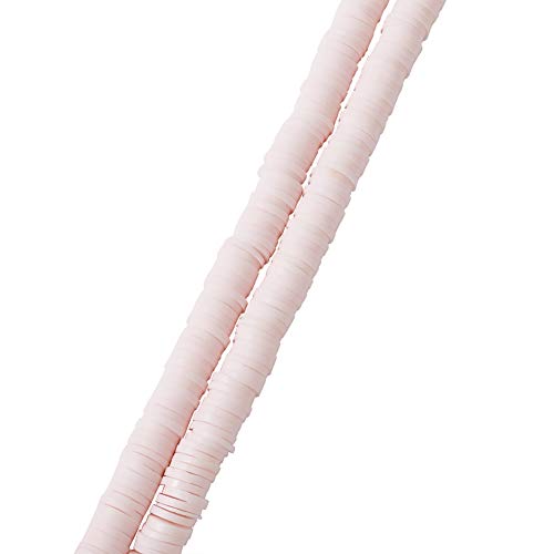 10 Strands 4mm Flat Round Polymer Clay Beads Strands Flat Disc Clay Beads Clay Spacer Bead for DIY Boho Bracelet Necklace Earring Jewelry Making (Misty Rose) - color: Misty Rose, 4x1mm