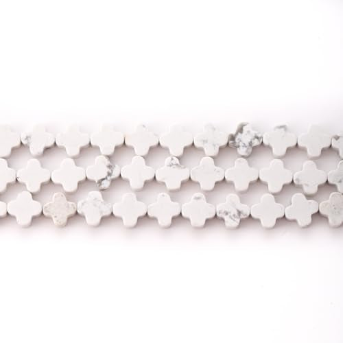 8mm Natural Howlite Gemstone Faceted Clovers Beads Four-Leaf Spacer Loose Beads for DIY Jewelry Making Beads - color: Howlite