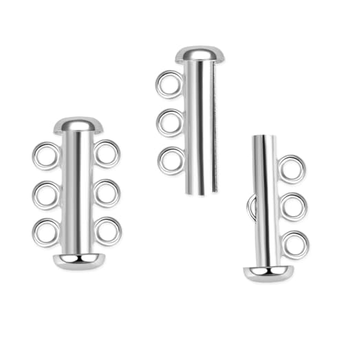 2pcs Adabele Authentic Sterling Silver 3 Strands Multi-Strand Slide Lock Tube Clasp Set Tarnish Resistant for DIY Layering DIY Jewelry Making SS92-3 - color: White Gold/Rhodium Plated Sterling Silver, size: 3-Strand clasp - 2pcs