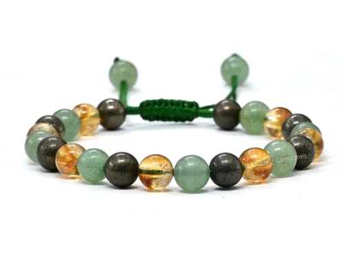 Amazing Gemstone Money Wealth Success Bracelet - Pyrite Green Aventurine Citrine Bracelet Set for Healing Calming Anxiety Stress Relief Gifts Pulseras Para Hombres Mujer Stocking Stuffer (Adjustable) - color: Money Success