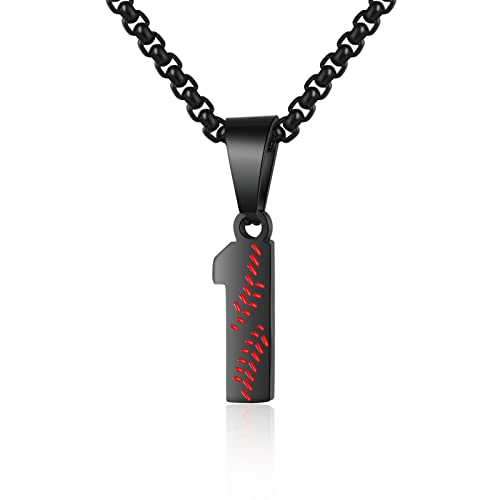 AIAINAGI Baseball Number Necklace - Stainless Steel Chain Pendant for Men Athletes 00-99 Jersey Number Gift - color: Black, style: 1