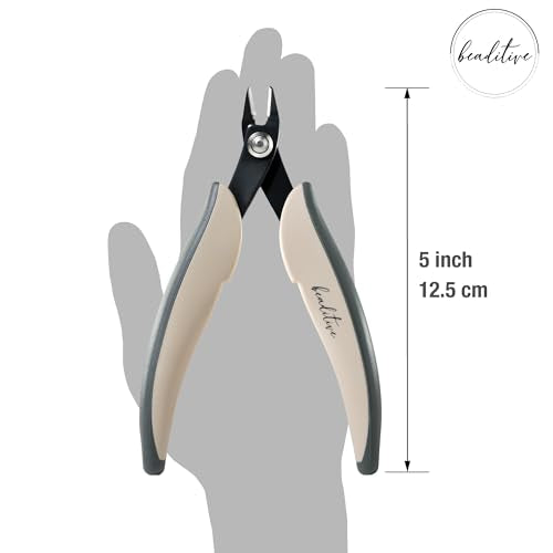 Beaditive Micro Wire Cutter – Natural Cream Flush Cutter for Beading, Jewelry Making & Crafting – Precision 5” High Carbon Steel with Ergonomic TPR Grip