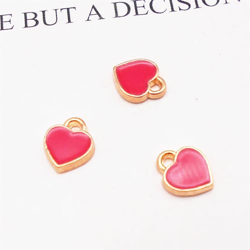 200 pcs Tiny Heart Enamel Charm Gold Plated Alloy Love Pendant Bracelet Earring Keychain Jewelry Crafts 6x8mm - color: Rose