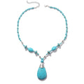 Boho Turquoise Long Beaded Necklace Natural Stone Pendant for Women Vintage Ethnic Alloy Turquoise Western Pendant Jewelry-A