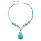 Boho Turquoise Long Beaded Necklace Natural Stone Pendant for Women Vintage Ethnic Alloy Turquoise Western Pendant Jewelry-A