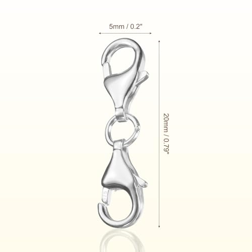 uxcell Bracelet Extender, 925 Sterling Silver Double Lobster Claw Clasps Necklace Extenders, Connector Extension Clasp for DIY Making Jewelry Chain (20mm/0.79", Plating Silver) - color: Plating Silver
