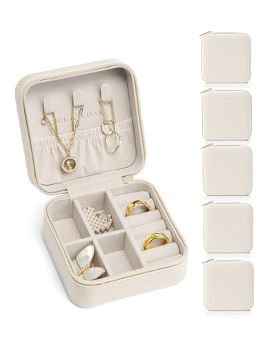 VLANDO Travel Jewelry Box, Small Jewelry Travel Organizer Case for Girls Women - white*6 pack - color: Beige - 6, size: A. with Hook