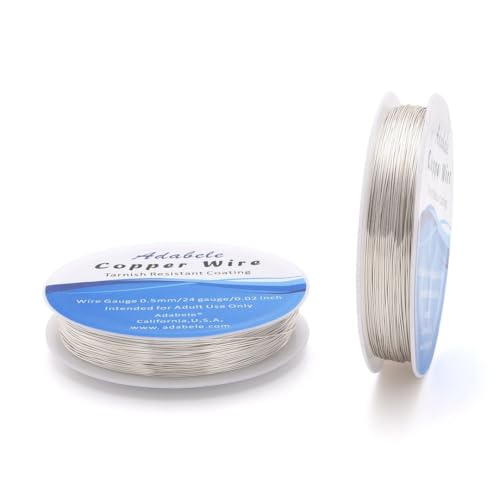 Adabele 147 Feet Premium Tarnish Resistant Round Jewelry Wire Copper Beading Wire Spool Bulk (0.5mm/24 Gauge) Sterling Silver Plated for DIY Craft Jewelry Making BF285-5 - color: Silver, size: 0.5mm (24 gauge) wire - 1 Roll