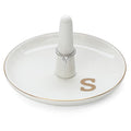 HOME SMILE Initials Ring Holder Jewery Tray with personalized S-Monogrammed Engagement Gifts for Friends,Birthday Mother's Day Christmas Gifts for Women,Ceramic White - style: S