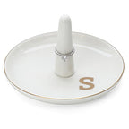 HOME SMILE Initials Ring Holder Jewery Tray with personalized S-Monogrammed Engagement Gifts for Friends,Birthday Mother's Day Christmas Gifts for Women,Ceramic White - style: S