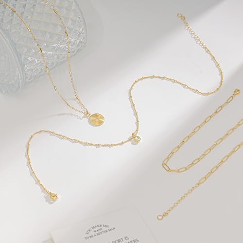 Layered Necklaces for Women, Dainty 14K Gold Plated Circle Peadant Chain Necklace Set Simple Paperclip Stacked Necklaces for Women Trendy Gold Jewelry - color: set1