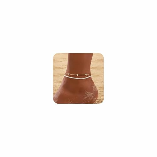 RLMOON Gold Silver Anklets for Women CZ Ankle Bracelet 14K Gold Plated Waterproof Layered Stackable Tennis Dot Chain Anklet Trendy Summer Beach Foot Jewelry - color: D-CZ Tennis Anklet-Gold