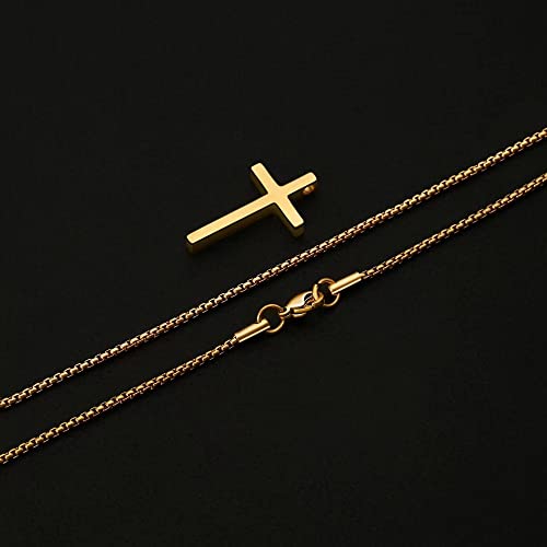 IEFSHINY Gifts for Men Boys - Stainless Steel Cross Pendant Chain Necklaces for Men, Mens 16-30 Inches Chain Gold Silver Black Cross Necklace Boys Jewelry Gifts - size: 16, style: Gold-cross pedant 0.7"*1.18"