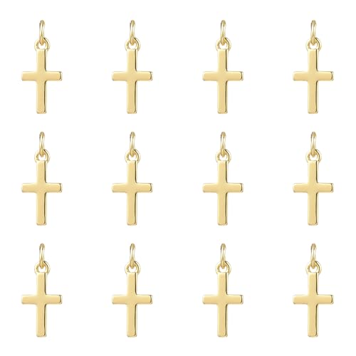 18K Gold Plated Cross Charms for Jewelry Making Brass Jesus Dangle Charm Cute Christ Pendants Bulk for Bracelets Necklaces Earrings DIY Crafts Supplies - color: 18K Gold 03