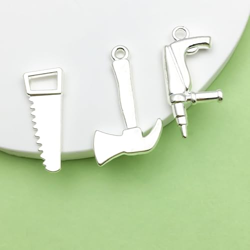80pcs Bright Silvery New Tool Series Hammer, Wrench, Screwdriver, Measuring Tool Pendant Jewelry Making DIY Keychain Earrings Pendant Various Design Charms for Jewelry Making Bracelets Necklace (SN903) - color: SN903