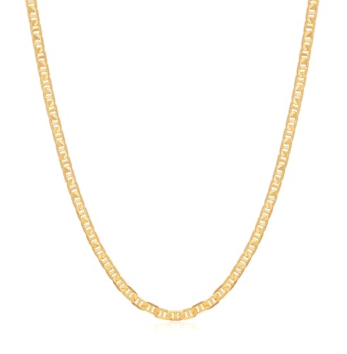 Barzel 18K Gold Plated Mariner Chain Necklace for Women, Flat Marina - Made in Brazil - color: 3MM Gold, size: 16 Inches
