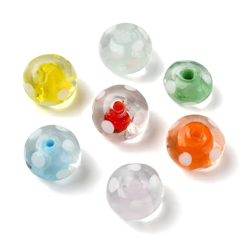 Stiesy Lampwork Glass Beads 28Pcs Mixed Color Polka Dot Round Spacer Beads for Jewelry Making DIY Bracelets Necklaces 7 Styles - color: Round-28pcs-7 Styles