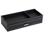 HofferRuffer Valet Jewelry Tray Organizer with Drawer, Faux Leather Storage Catchall Box Phone Charging Station Tray with Dresser Nightstand Desktop Drawer Organizer (Black) - color: Black