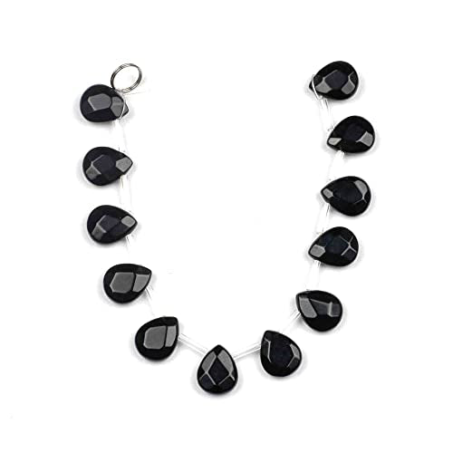 Cherry Blossom Beads Black Obsidian Beads 12x15mm Faceted Top-Drilled Teardrop - 12 pcs/ 8 Inch Strand - color: Black Obsidian