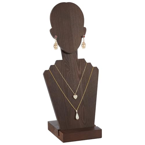PH PandaHall Wooden Mannequin Jewelry Stand Portable Bust Shaped Necklace Display Stand Organizer Wood Earring Jewelry Display for Vendors Earrings Multiple Necklaces, 5×4.3×11.5"