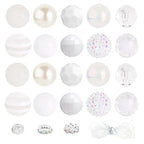 35 Pcs Chunky Bubblegum Beads 20mm Focal Pen Large Rhinestone Pearl Bead with Rhinestone Large Hole European Spacer Bead for DIY Beadable Pen Jewelry Making Keychain Craft Making(White) - color: White
