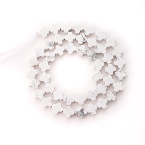 8mm Natural Howlite Gemstone Faceted Clovers Beads Four-Leaf Spacer Loose Beads for DIY Jewelry Making Beads - color: Howlite