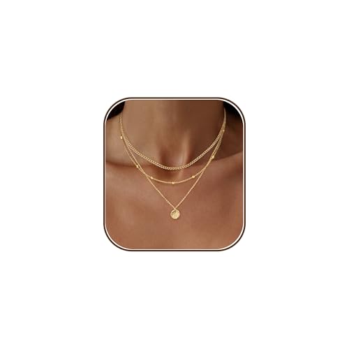 Layered Necklaces for Women, Dainty 14K Gold Plated Circle Peadant Chain Necklace Set Simple Paperclip Stacked Necklaces for Women Trendy Gold Jewelry - color: set3