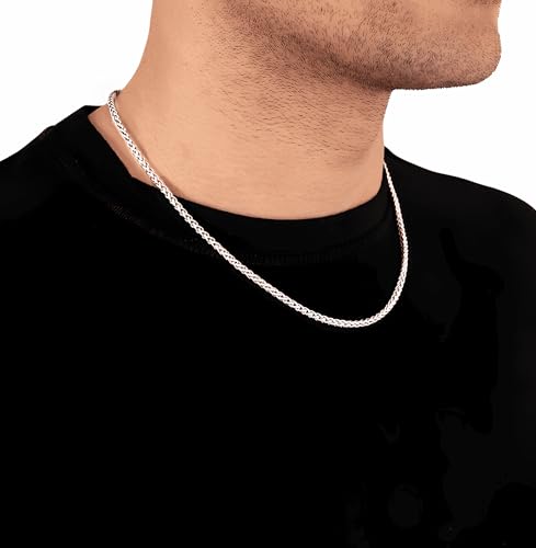 2.5mm/4mm Silver Wheat Chain for Men Women, Mens Silver Plated Over Stainless Steel Wheat Chain - color: Silver-4mm, size: 20 Inches