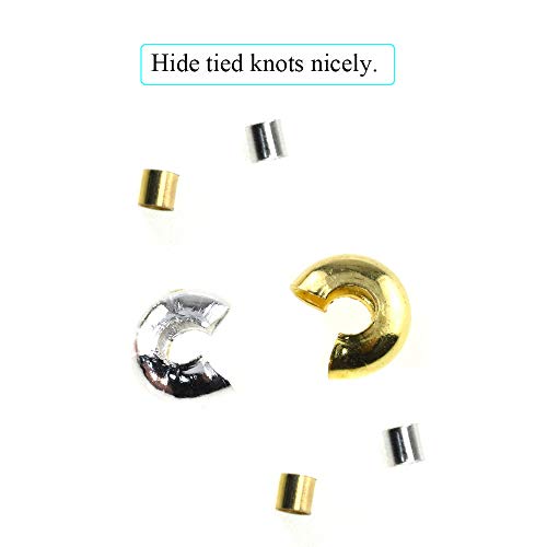 2mm Tiny Tube Crimp Beads and 4mm Crimp Bead Knot Covers Half Round Easy to Position Two Sides Keep Flush Close Neatly Evenly Stop Wire Wear No Irritate for Jewelry Craft Silver Gold 180sets - size: 2mm&4mm-Silve&Gold-180Pcs