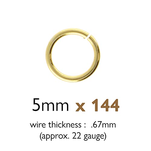 The Beadsmith Open Jump Rings – 5mm, Gold Plated, 22-Gauge (0.67mm) Wire Thickness, 144 Pieces – Findings for Making Keychains, Charms, Chain Mail and Body Jewelry - color: Gold, size: 5mm - 19 Gauge