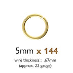The Beadsmith Open Jump Rings – 5mm, Gold Plated, 22-Gauge (0.67mm) Wire Thickness, 144 Pieces – Findings for Making Keychains, Charms, Chain Mail and Body Jewelry - color: Gold, size: 5mm - 19 Gauge