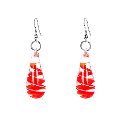 Glass Water Drop Shape Glaze Spiral Dangle Earrings Lampwork Handmade Glass Bead Geometric Earrings for Women Jewelry - color: Red