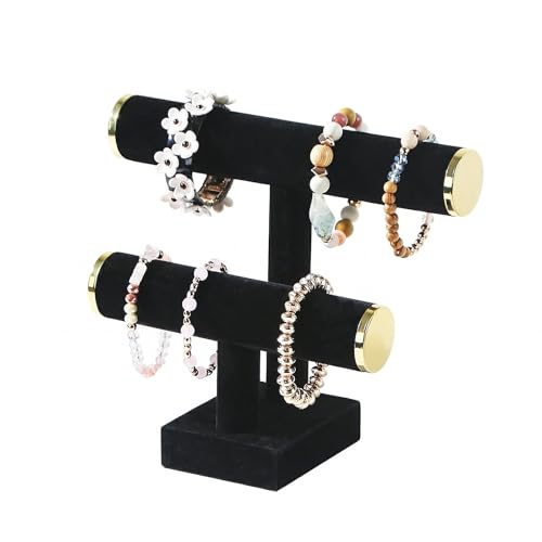 Coward 2 Tier Bracelet Holder Stand, Necklace Bangle Bracelet Watch Display Rack, Jewelry Hairband Scrunchie Organizer Storage Tower for Women (Black Velvet) - color: Black